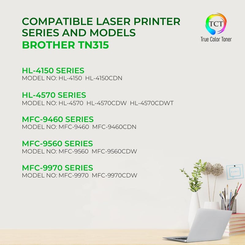 TCT TN315 Black Toner Cartridge 2 Pack - Compatible Replacement for Brother TN-315BK Black Works with Brother HL-4150CDN 4570CDW 4570CDWT MFC-9460CDN 9560CDW 9970CDW Printers (6,000 Pages) - Image 2
